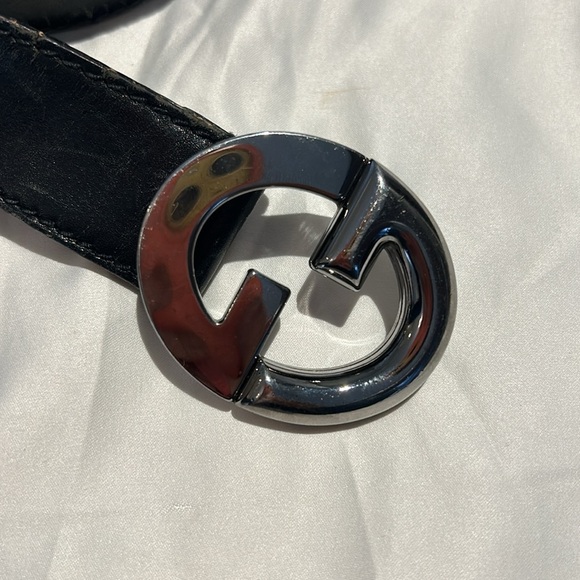 GUCCI black leather belt interlocking G buckle Mens 40” - Picture 3 of 7